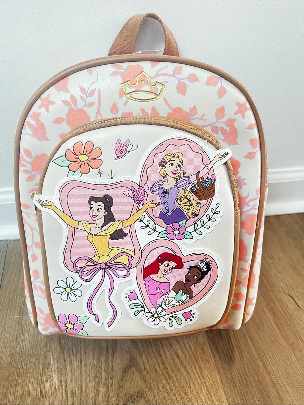 Disney Girls Floral Princess Patch Backpack - Pink, Cream, Tan